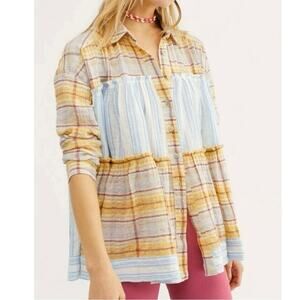 We The Free Waiting On Summer Plaid Tunic Blouse Size XL EUC!